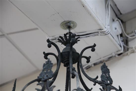 A pair of late 19th century hexagonal hall lanterns, 32 x 17.5in.